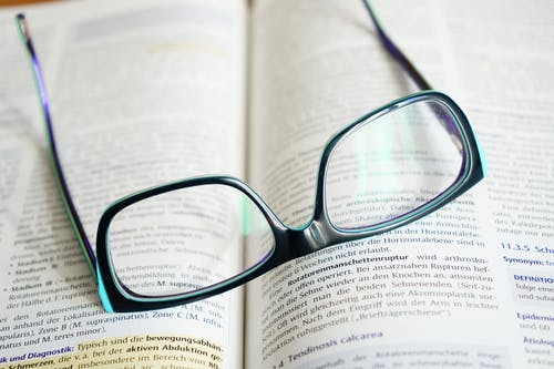 glasses on dictionary